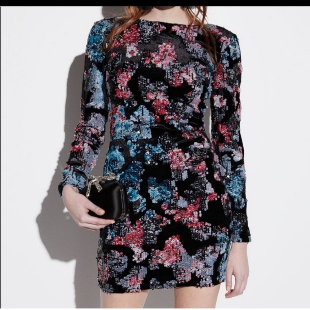 Dress‎ the Population Fran Sequin Velour Long Sleeve Cocktail Dress Small